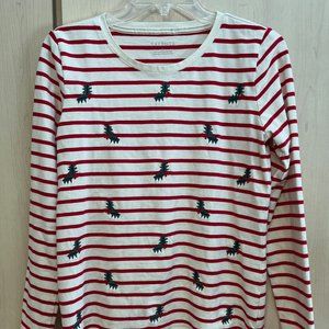 Vintage Talbots Striped Holly Holiday Long Sleeve Pullover Shirt Womens Sz Small